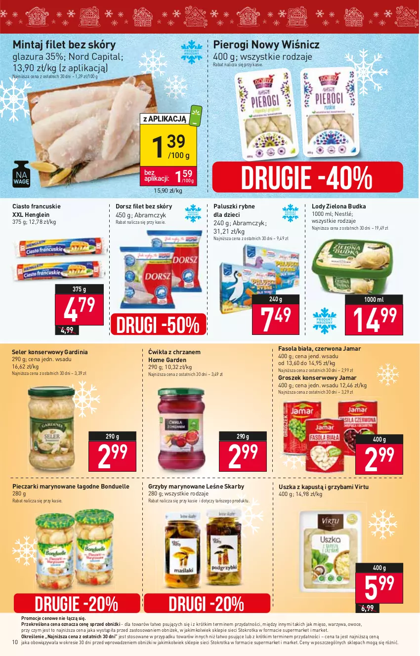 Gazetka promocyjna Stokrotka - Market - ważna 14.12 do 20.12.2023 - strona 11 - produkty: Bonduelle, Chrzan, Ciasto francuskie, Dorsz, Dzieci, Fa, Fasola, Glazura, Groszek, Grzyby, Grzyby marynowane, Kapustą, Lazur, Lody, Mięso, Mintaj, Nestlé, Owoce, Paluszki rybne, Piec, Pierogi, Ser, Virtu, Warzywa, Zielona Budka