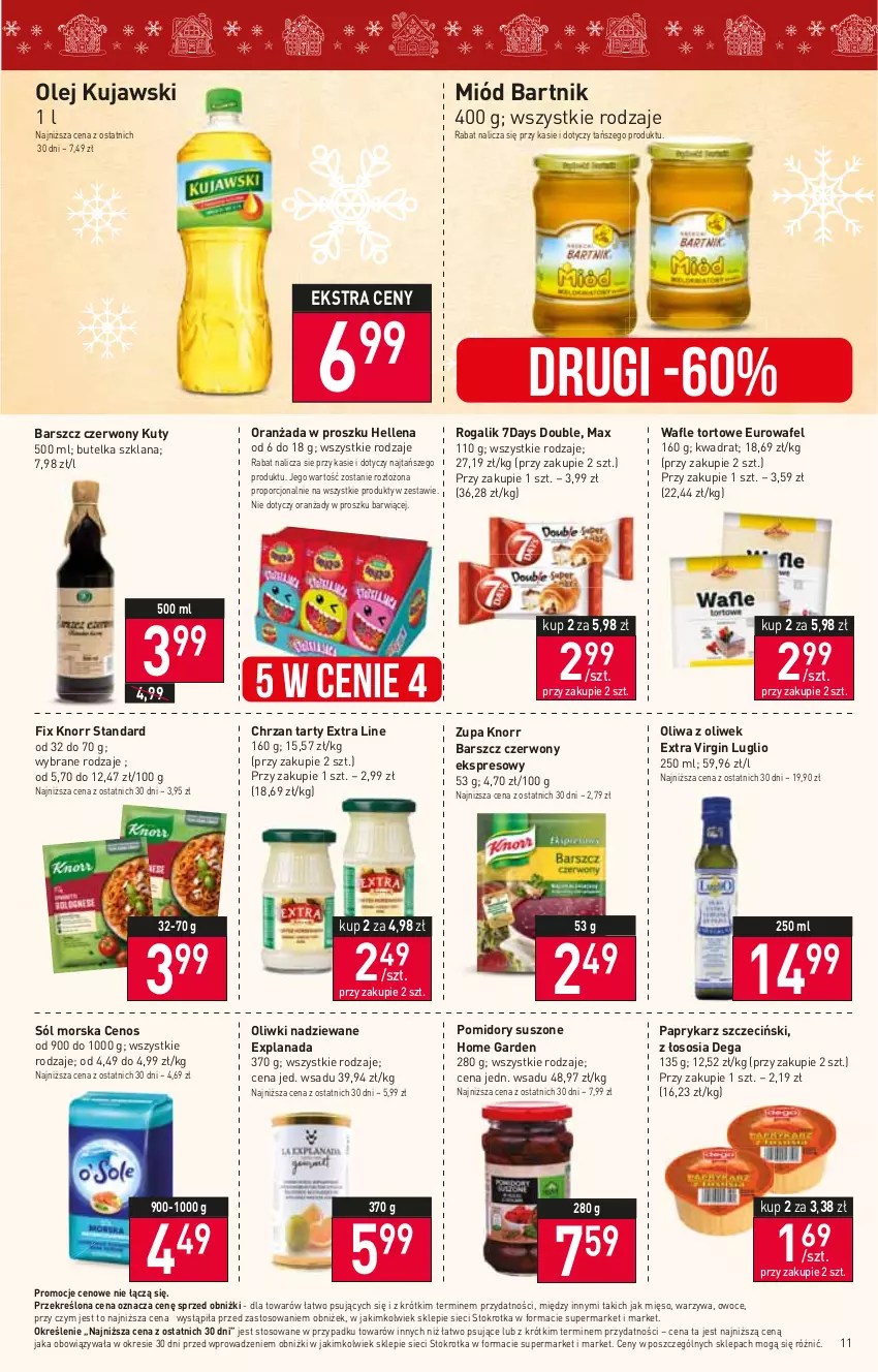 Gazetka promocyjna Stokrotka - Market - ważna 14.12 do 20.12.2023 - strona 12 - produkty: Cenos, Chrzan, Dega, Gin, Hellena, Knorr, Kujawski, LANA, Mięso, Miód, Olej, Oliwa z oliwek, Oliwki, Oranżada, Owoce, Papryka, Paprykarz, Paprykarz szczeciński, Pomidory, Por, Rogal, Sól, Sos, Wafle, Wafle tortowe, Warzywa, Zupa