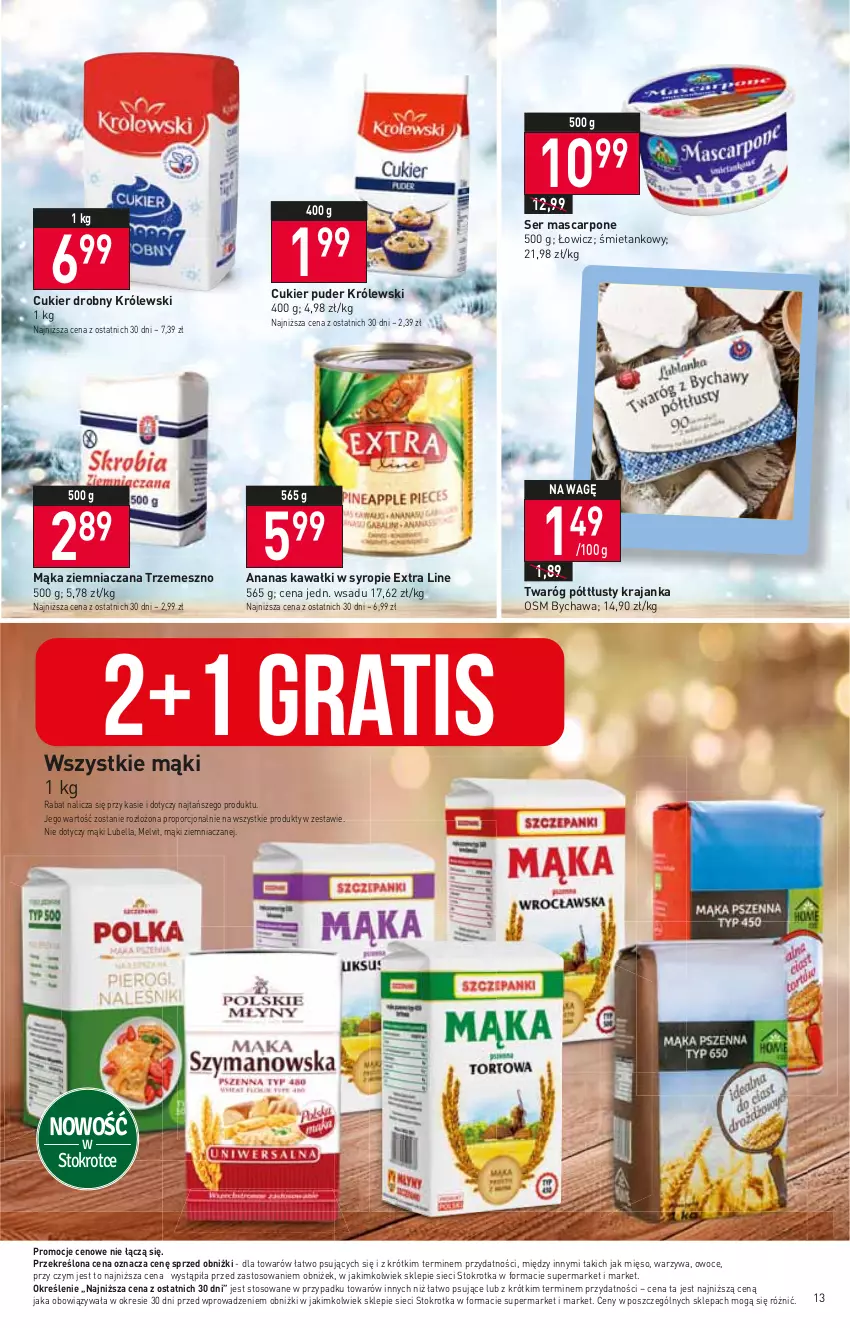 Gazetka promocyjna Stokrotka - Market - ważna 14.12 do 20.12.2023 - strona 14 - produkty: Ananas, Bell, Bella, Cukier, Cukier puder, Gra, Kawa, Królewski, Lubella, Mąka, Mascarpone, Melvit, Mięso, Owoce, Por, Puder, Ser, Syrop, Twaróg, Twaróg półtłusty, Warzywa