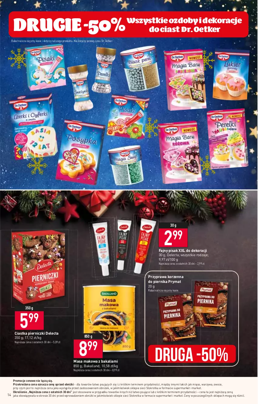 Gazetka promocyjna Stokrotka - Market - ważna 14.12 do 20.12.2023 - strona 15 - produkty: Bakalland, Ciastka, Delecta, Dr. Oetker, Fa, Mięso, Owoce, Piernik, Prymat, Sos, Warzywa