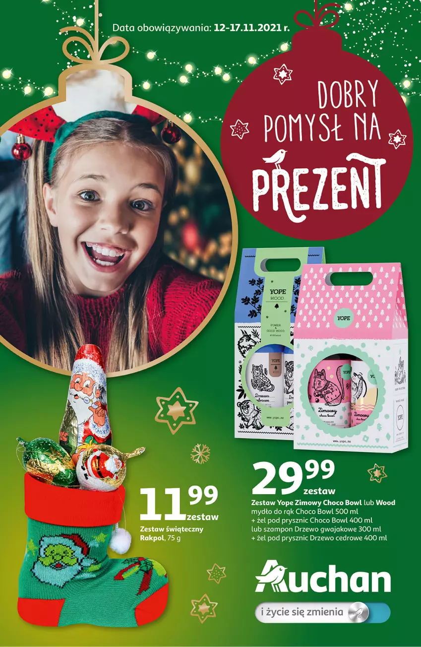 Gazetka promocyjna Auchan - Dobry pomysł na prezent Hipermarkety - ważna 12.11 do 17.11.2021 - strona 1 - produkty: Mydło, Szampon, Yope