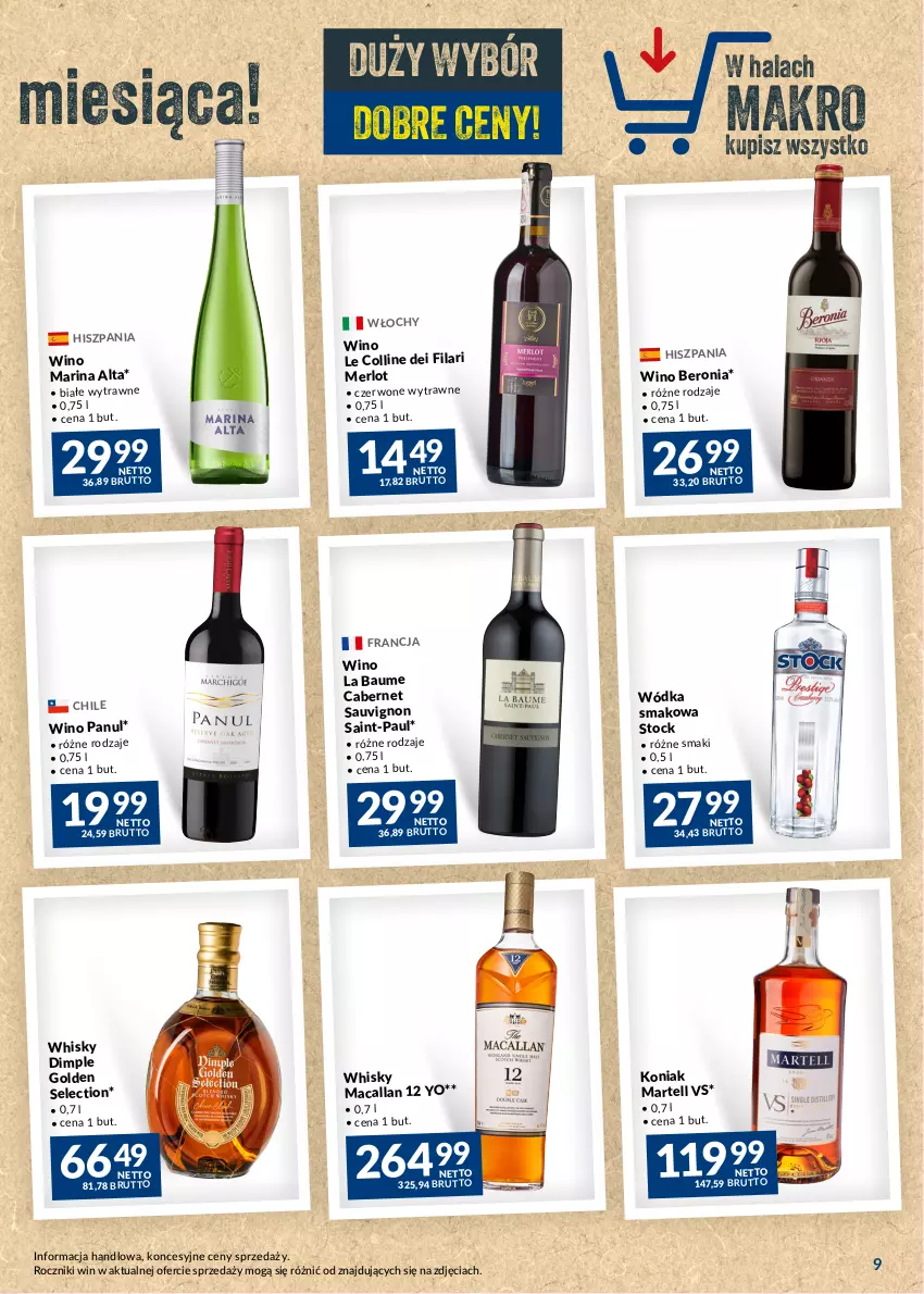 Gazetka promocyjna Makro - Najlepsze oferty - oferta z alkoholem - ważna 22.08 do 18.09.2023 - strona 9 - produkty: Cabernet Sauvignon, Dimple Golden Selection, Merlot, Stock, Whisky, Wino, Wódka