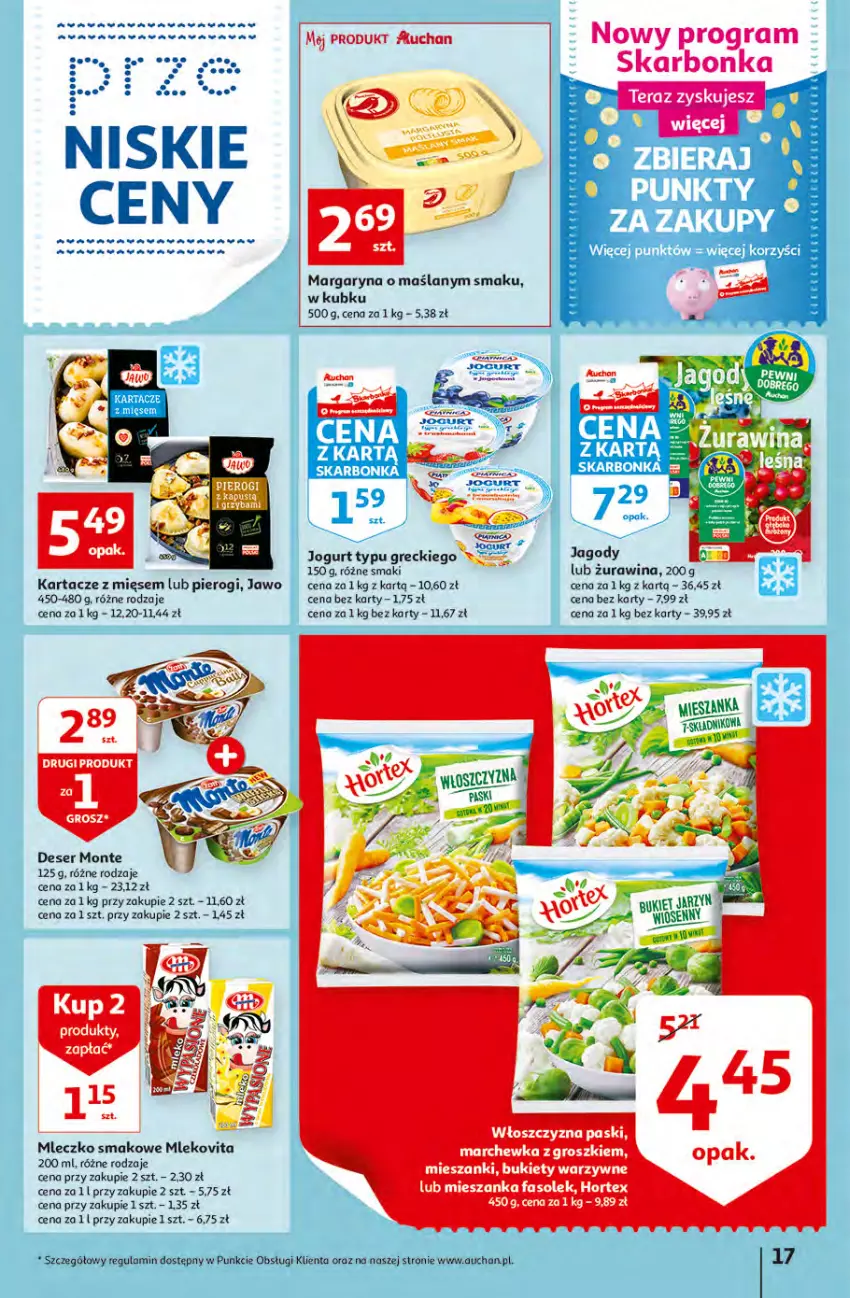 Gazetka promocyjna Auchan - przeNISKIE CENY produkty pewne przedobrego Hipermarkety - ważna 24.03 do 30.03.2022 - strona 17 - produkty: Bukiet, Deser, Fa, Gra, Hortex, Jogurt, Marchewka, Margaryna, Mleczko, Mleko, Monte, Pierogi, Ser