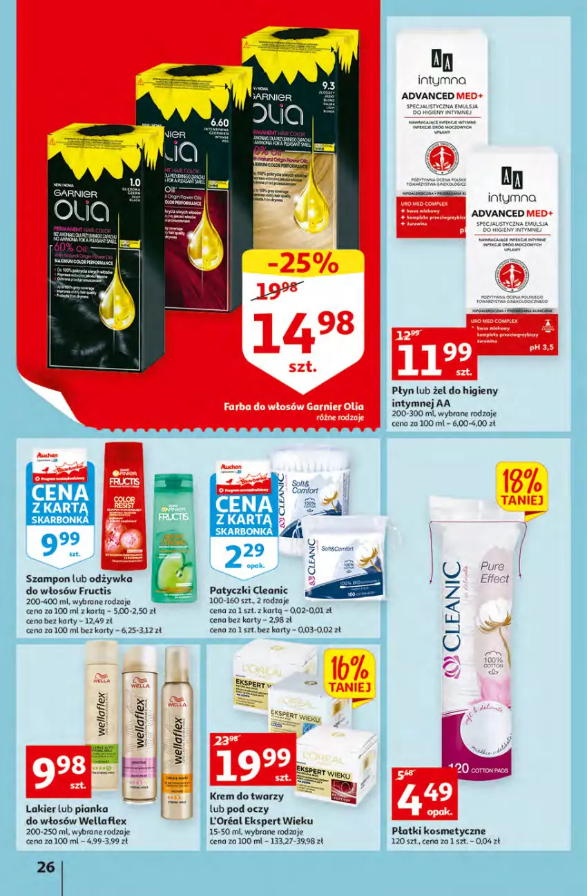 Gazetka promocyjna Auchan - przeNISKIE CENY produkty pewne przedobrego Hipermarkety - ważna 24.03 do 30.03.2022 - strona 26 - produkty: Cleanic, Emulsja, Fructis, Garnier, Gra, Krem do twarzy, Lakier, Odżywka, Pianka do włosów, Płatki kosmetyczne, Szampon, Wella, Wellaflex