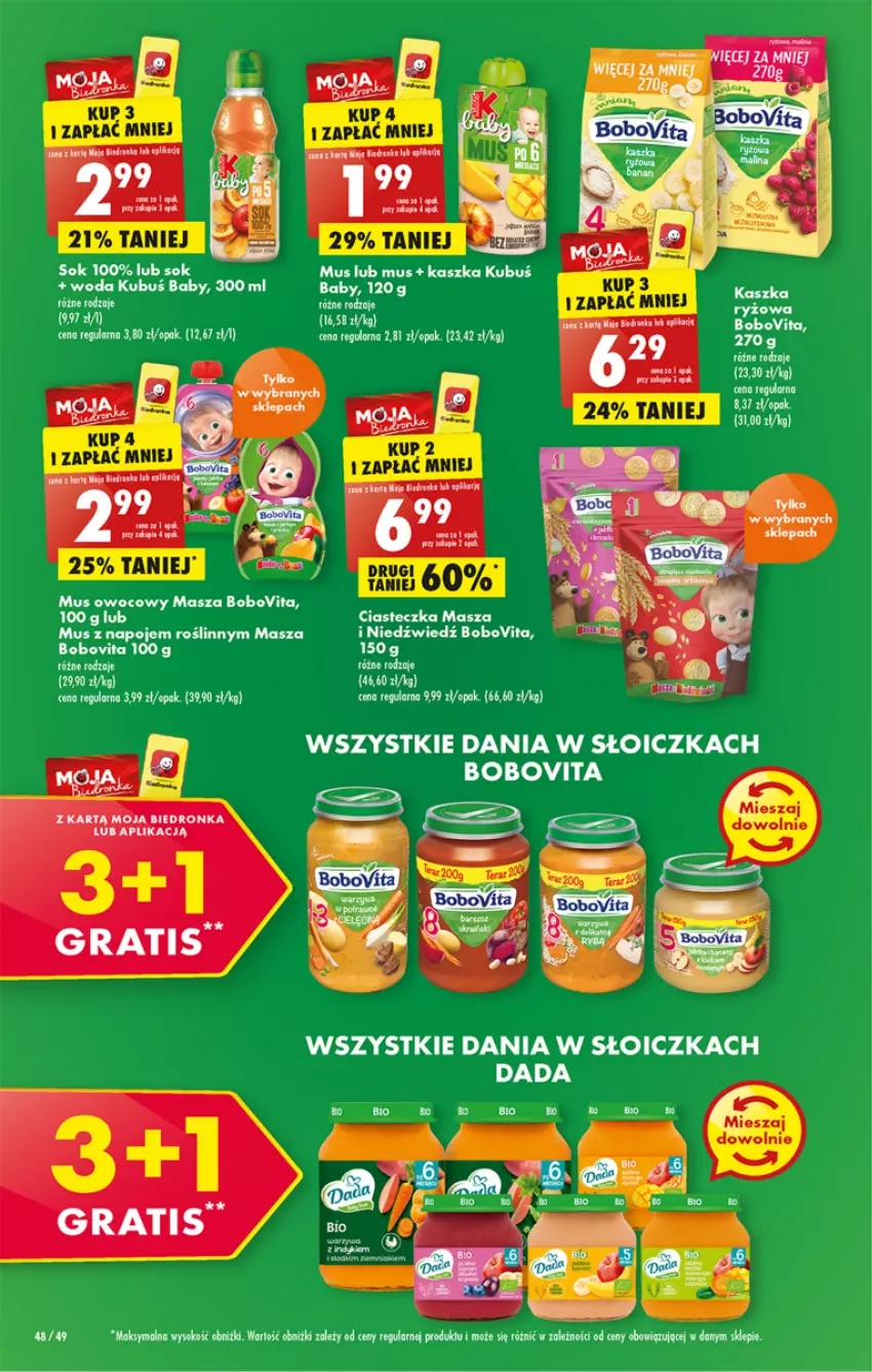 Gazetka promocyjna Biedronka - W tym tygodniu  P - ważna 21.11 do 26.11.2022 - strona 48 - produkty: BoboVita, Dada, Gra, Kubuś, Masza i Niedźwiedź, Melon, Mus, Napoje, SEKO, Sok