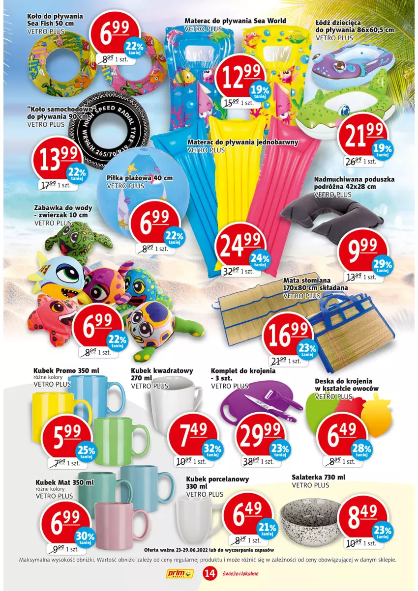 Gazetka promocyjna Prim Market - ważna 23.06 do 29.06.2022 - strona 14 - produkty: Kubek, Materac, Poduszka, Por, Salaterka, Sok, Tera, Zabawka