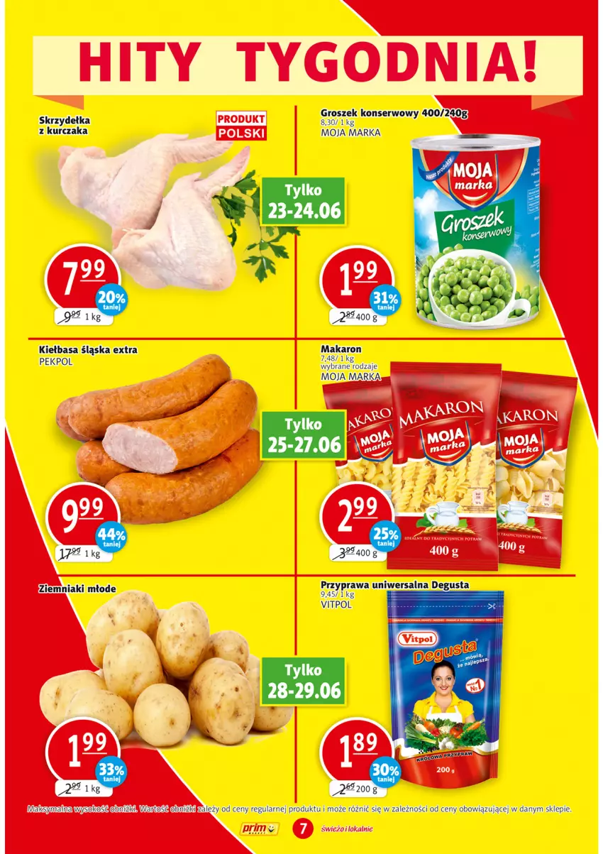 Gazetka promocyjna Prim Market - ważna 23.06 do 29.06.2022 - strona 7 - produkty: Groszek, Kiełbasa, Kiełbasa śląska, Kurczak, Pekpol, Przyprawa uniwersalna, Ser, Sok, Ziemniaki