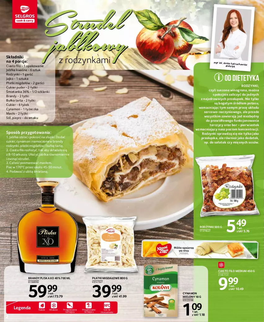 Gazetka promocyjna Selgros - Oferta spożywcza - ważna 02.09 do 15.09.2021 - strona 2 - produkty: Brandy, Bułka, Bułka tarta, Cukier, Cukier puder, Jabłka, Lanki, Masło, Piec, Pieprz, Pliska, Por, Puder, Rodzynki, Sałat, Ser, Sok, Sól, Sos, Stek, Tarta, Wino, Winogrona