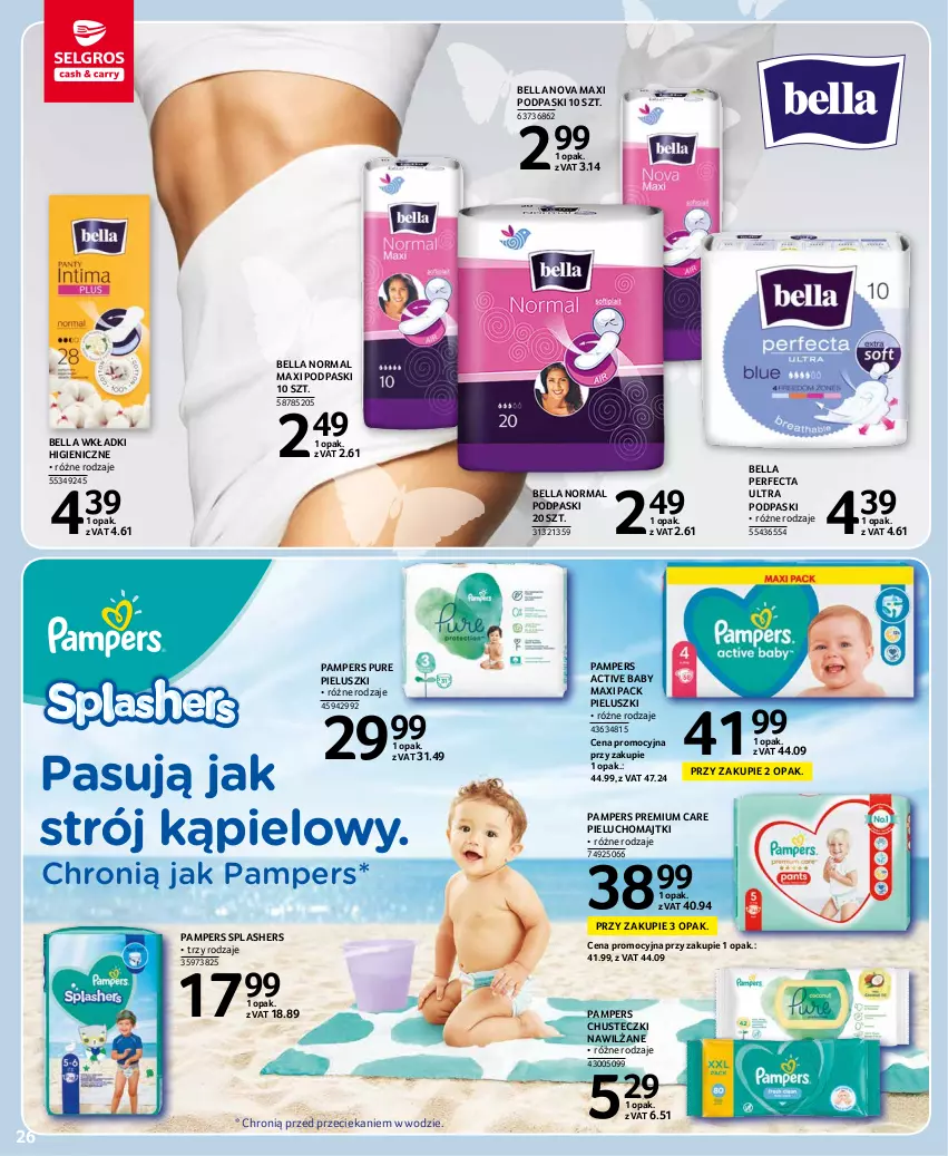 Gazetka promocyjna Selgros - Oferta spożywcza - ważna 02.09 do 15.09.2021 - strona 26 - produkty: Bell, Bella, Chusteczki, Majtki, Pampers, Perfecta, Pieluchomajtki, Podpaski, Pur, Strój kąpielowy, Wkładki