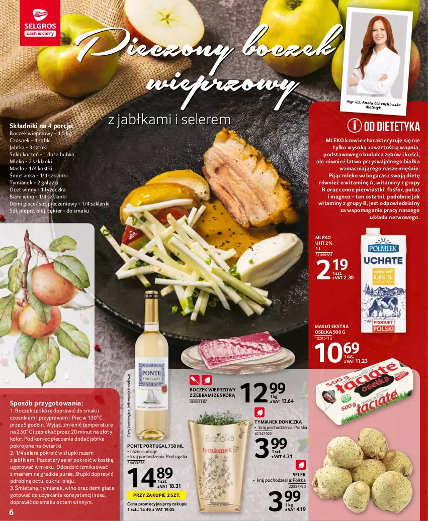 Gazetka promocyjna Selgros - Oferta spożywcza - ważna 02.09 do 15.09.2021 - strona 6 - produkty: Boczek, Boczek wieprzowy, Cukier, Czosnek, Jabłka, Lanki, Magnez, Masło, Mleko, O nas, Ocet, Olej, Piec, Pieprz, Por, Pur, Seler korzeń, Sok, Sól, Sos, Sos pieczeniowy, Wino