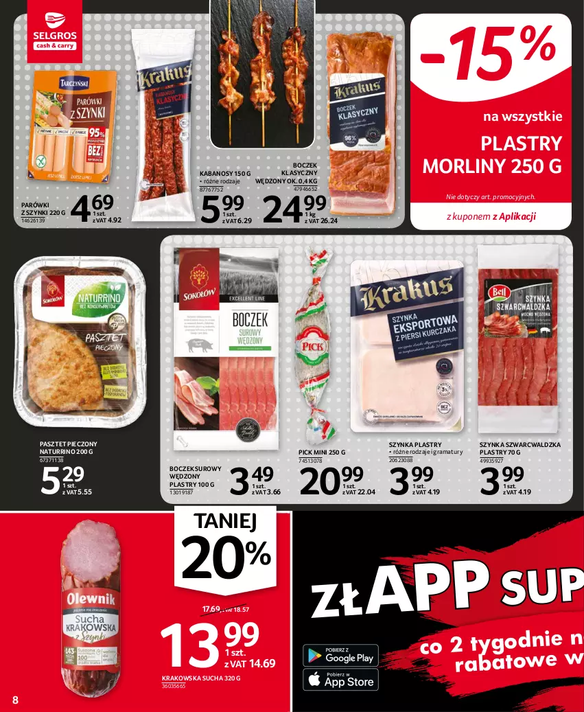 Gazetka promocyjna Selgros - Oferta spożywcza - ważna 02.09 do 15.09.2021 - strona 8 - produkty: Boczek, Gra, Kabanos, Morliny, Parówki, Parówki z szynki, Pasztet, Piec, Rama, Szynka