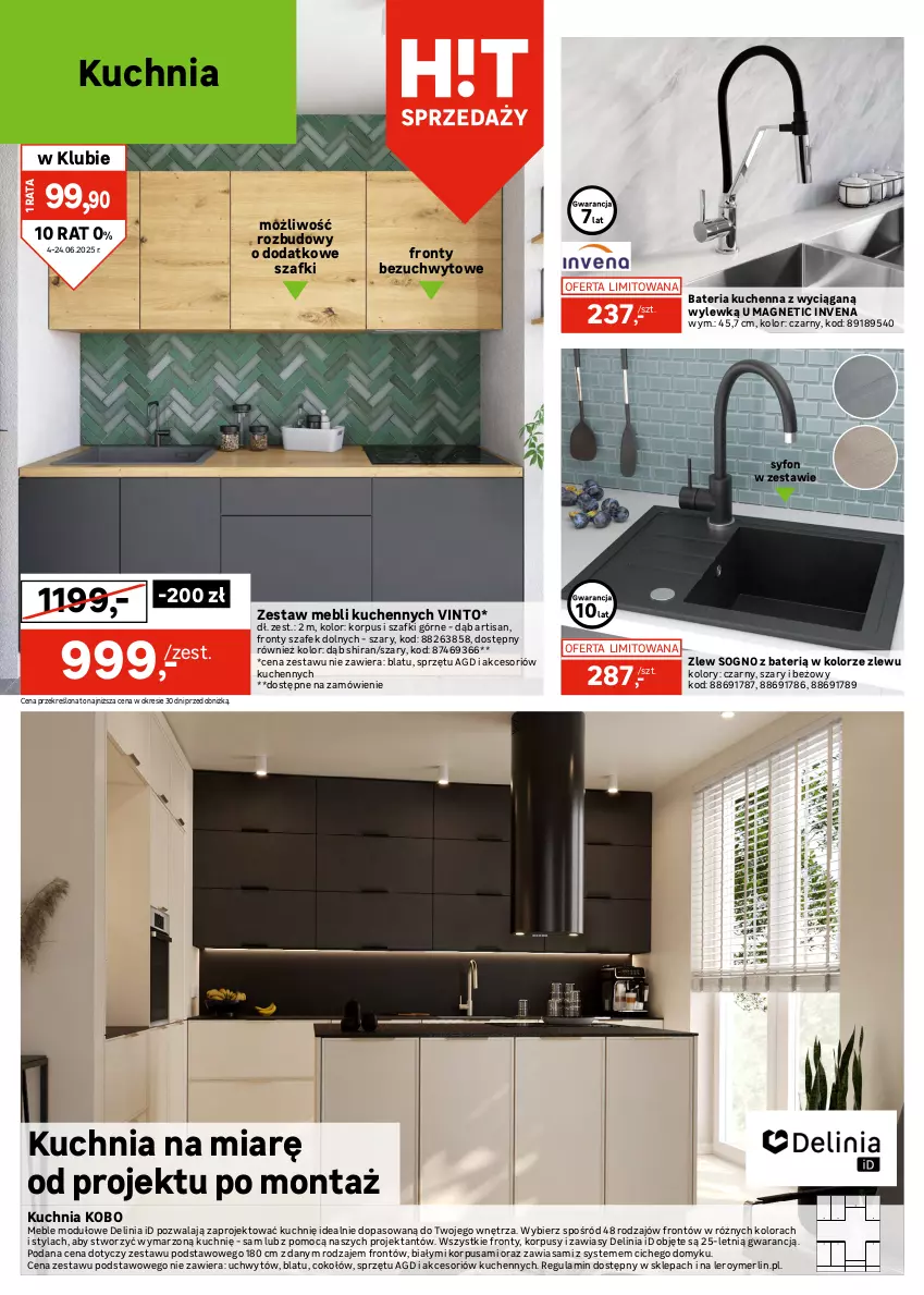 Gazetka promocyjna Leroy Merlin - Gazetka Leroy Merlin - ważna 04.06 do 24.06.2025 - strona 14 - produkty: Bateria, Bateria kuchenna, Dulux, Emulsja, Fa, Farba akrylowa, Gra, KOBO, Korpusy, Kuchnia, Lakier, Luxens, Meble, Olej, Por, Syfon, Tran, Zestaw mebli kuchennych, Zlew