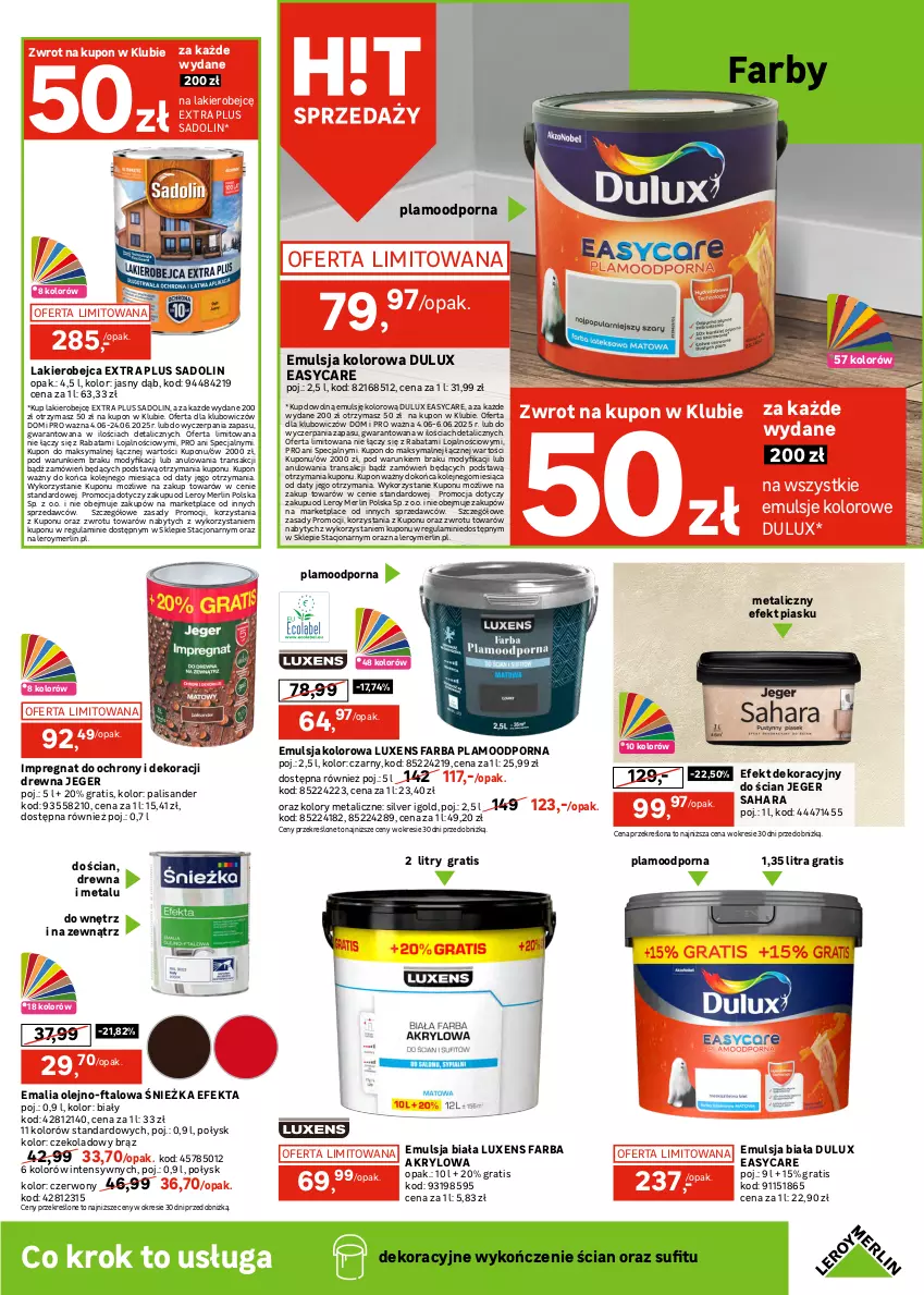 Gazetka promocyjna Leroy Merlin - Gazetka Leroy Merlin - ważna 04.06 do 24.06.2025 - strona 15 - produkty: Bateria, Bateria kuchenna, Dulux, Emulsja, Fa, Farba akrylowa, Gra, KOBO, Korpusy, Kuchnia, Lakier, Luxens, Meble, Olej, Por, Syfon, Tran, Zestaw mebli kuchennych, Zlew