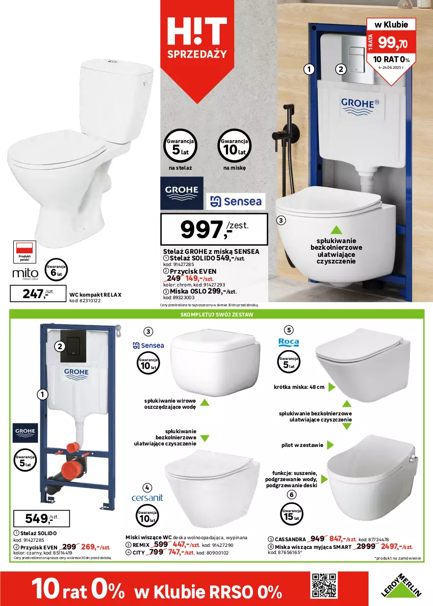 Gazetka promocyjna Leroy Merlin - Gazetka Leroy Merlin - ważna 04.06 do 24.06.2025 - strona 21 - produkty: Bateria, Bateria umywalkowa, Deska wolnoopadająca, Gra, Grohe, Miska, Miska wisząca, Olej, Ser, Sok, Termos, Tran