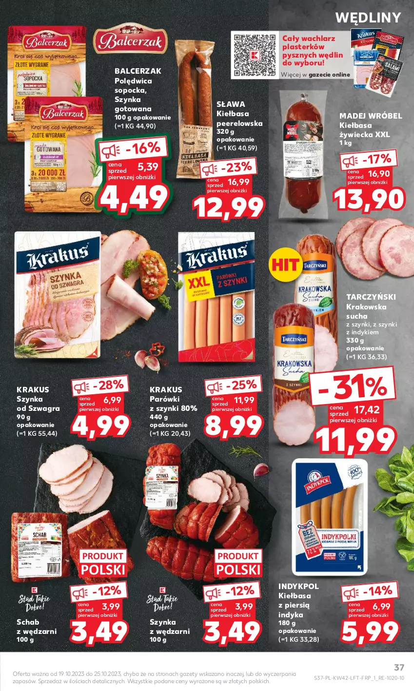 Gazetka promocyjna Kaufland - Gazetka tygodnia - ważna 19.10 do 25.10.2023 - strona 37 - produkty: Gra, Kiełbasa, Krakus, Madej Wróbel, Parówki, Parówki z szynki, Polędwica, Szynka, Tarczyński