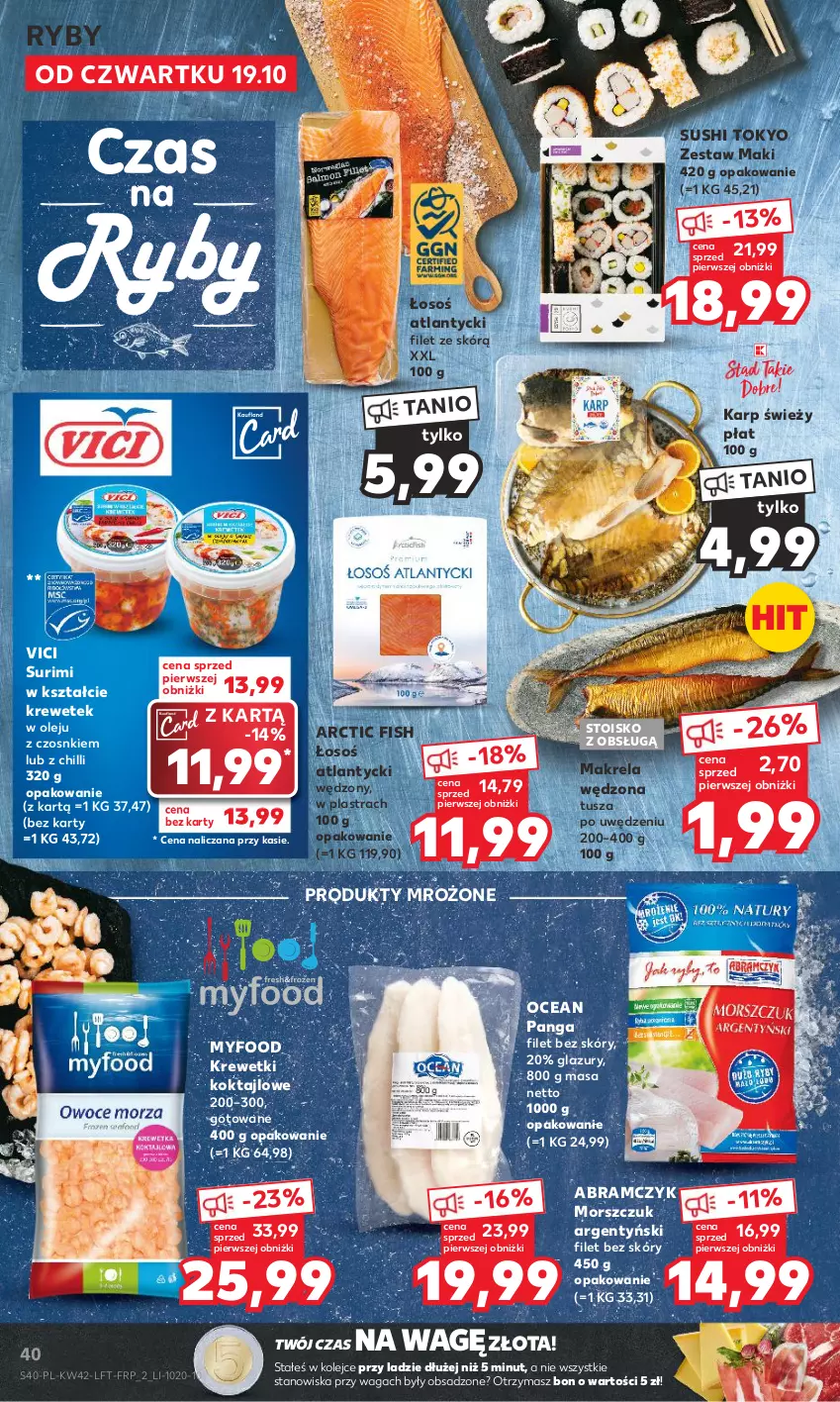 Gazetka promocyjna Kaufland - Gazetka tygodnia - ważna 19.10 do 25.10.2023 - strona 40 - produkty: Karp, Krewetki, Lazur, Olej, Panga, Produkty mrożone, Surimi, Sushi, Tusz, Waga