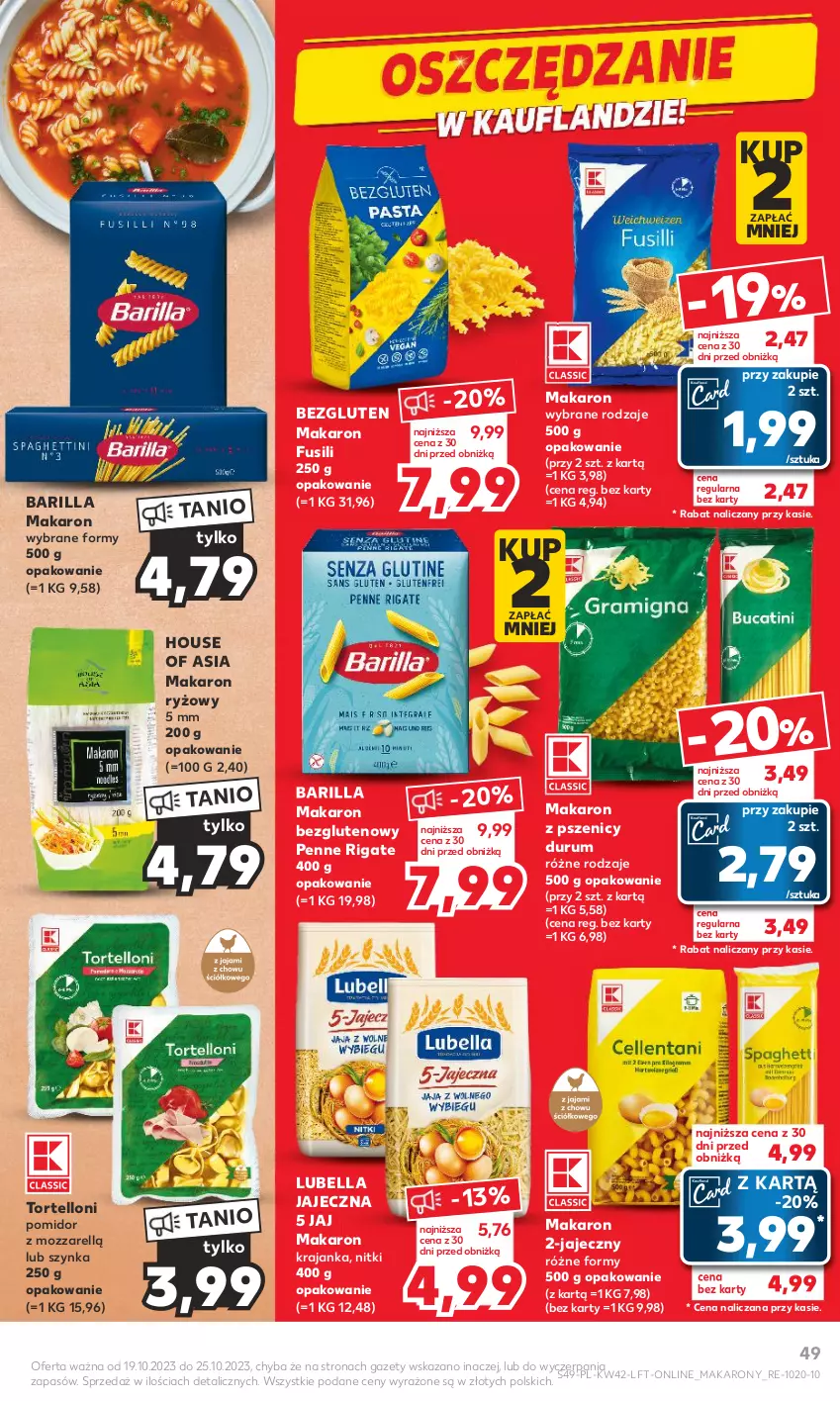 Gazetka promocyjna Kaufland - Gazetka tygodnia - ważna 19.10 do 25.10.2023 - strona 49 - produkty: Barilla, Bell, Bella, House of Asia, Lubella, Makaron, Makaron ryżowy, Penne, Rum, Ryż, Szynka, Tortelloni