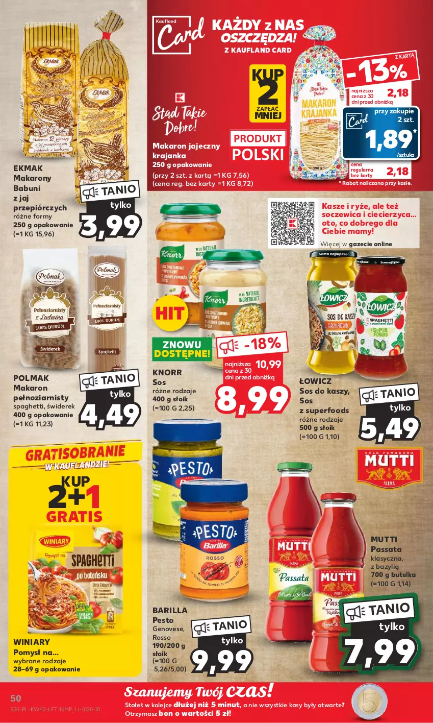 Gazetka promocyjna Kaufland - Gazetka tygodnia - ważna 19.10 do 25.10.2023 - strona 50 - produkty: Babuni, Barilla, Bazyl, Gra, Knorr, Makaron, Olej, Olma, Pesto, Ryż, Sos, Spaghetti, Winiary