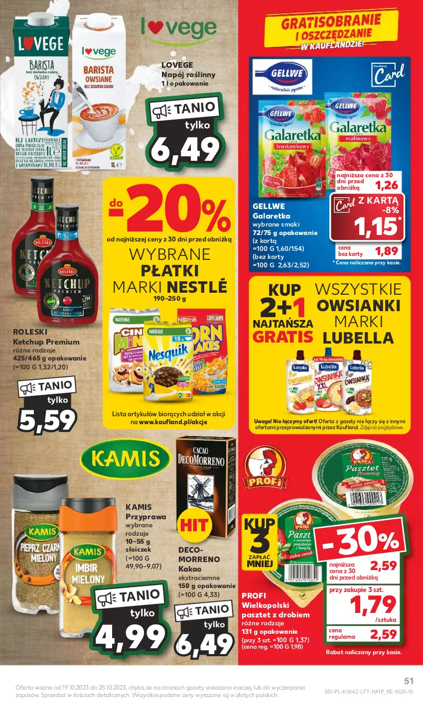 Gazetka promocyjna Kaufland - Gazetka tygodnia - ważna 19.10 do 25.10.2023 - strona 51 - produkty: Bell, Bella, Gala, Galaretka, Gra, Kakao, Kamis, Ketchup, Lubella, Napój, Napój roślinny, Nestlé, Pasztet, Waga