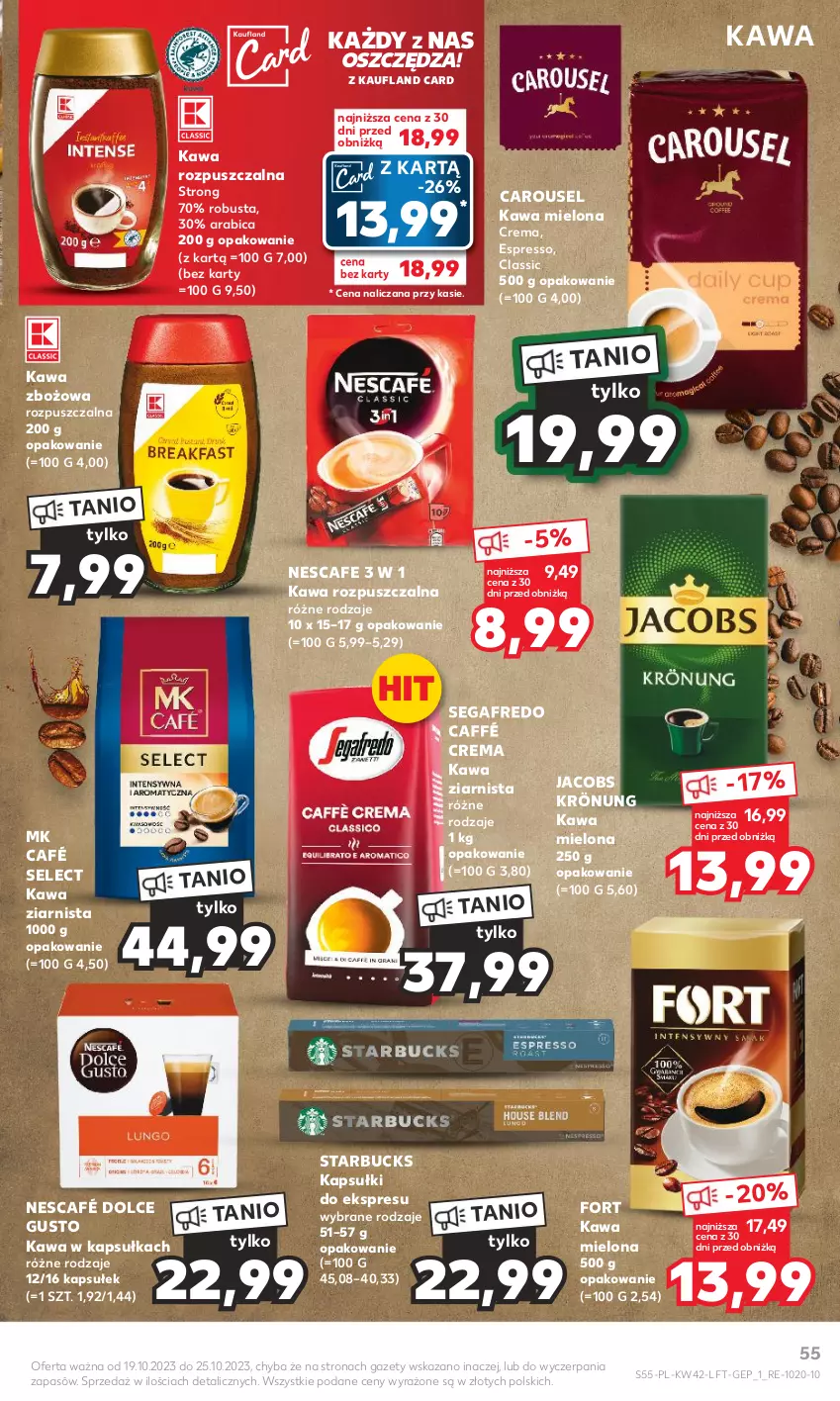 Gazetka promocyjna Kaufland - Gazetka tygodnia - ważna 19.10 do 25.10.2023 - strona 55 - produkty: BIC, Dolce Gusto, Jacobs, Kawa, Kawa mielona, Kawa rozpuszczalna, Kawa zbożowa, Kawa ziarnista, Nescafé, Segafredo