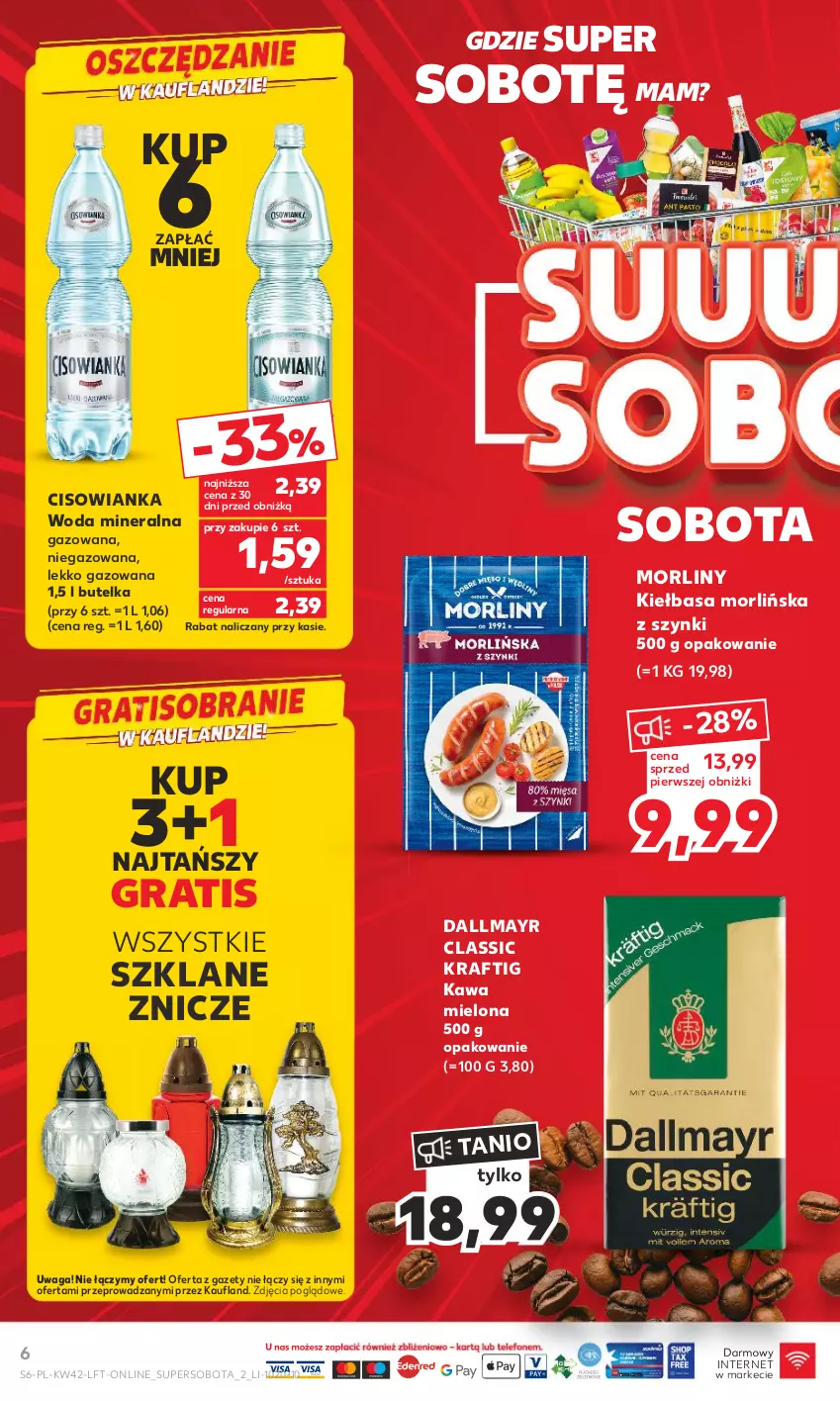 Gazetka promocyjna Kaufland - Gazetka tygodnia - ważna 19.10 do 25.10.2023 - strona 6 - produkty: Cisowianka, Dallmayr, Gra, Kawa, Kawa mielona, Kiełbasa, Morliny, Waga, Woda, Woda mineralna, Znicz