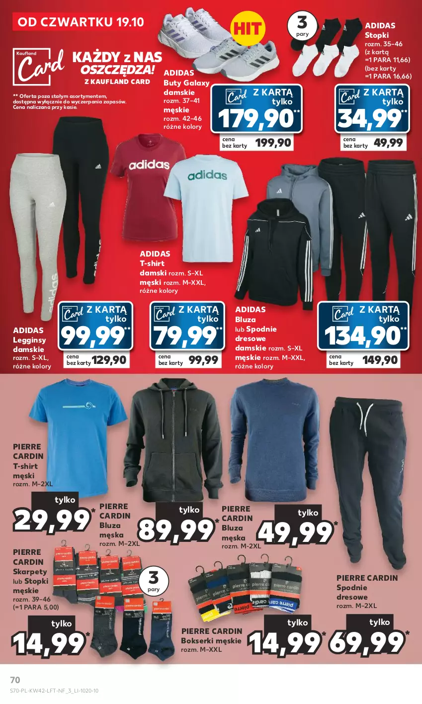 Gazetka promocyjna Kaufland - Gazetka tygodnia - ważna 19.10 do 25.10.2023 - strona 70 - produkty: Adidas, Bluza, Bokserki, Buty, Dres, Gala, Gin, Karp, Legginsy, Pierre Cardin, Ser, Spodnie, Spodnie dresowe, T-shirt, Top