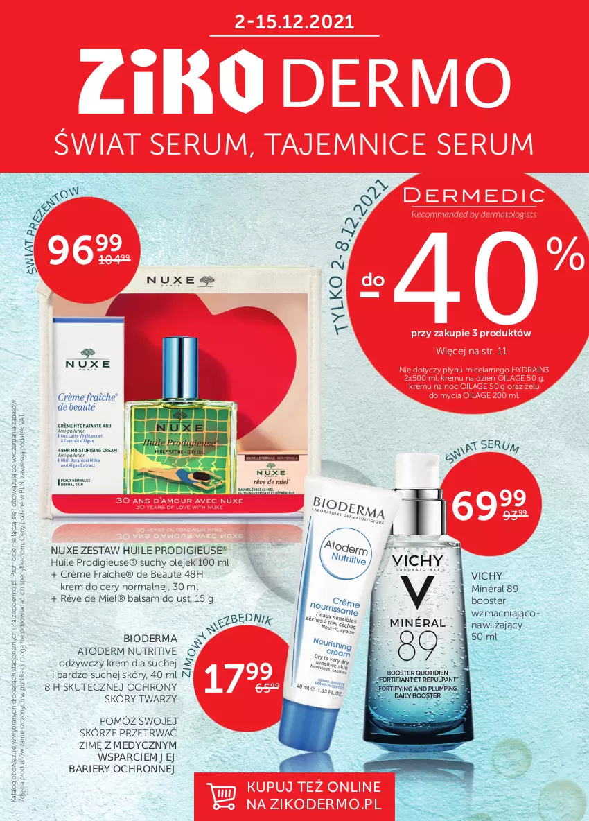 Gazetka promocyjna Ziko - 2-15.12 - ważna 02.12 do 15.12.2021 - strona 1 - produkty: Atoderm, Balsam do ust, Bioderma, Booster, Nuxe, Olej, Rum, Ser, Serum, Vichy