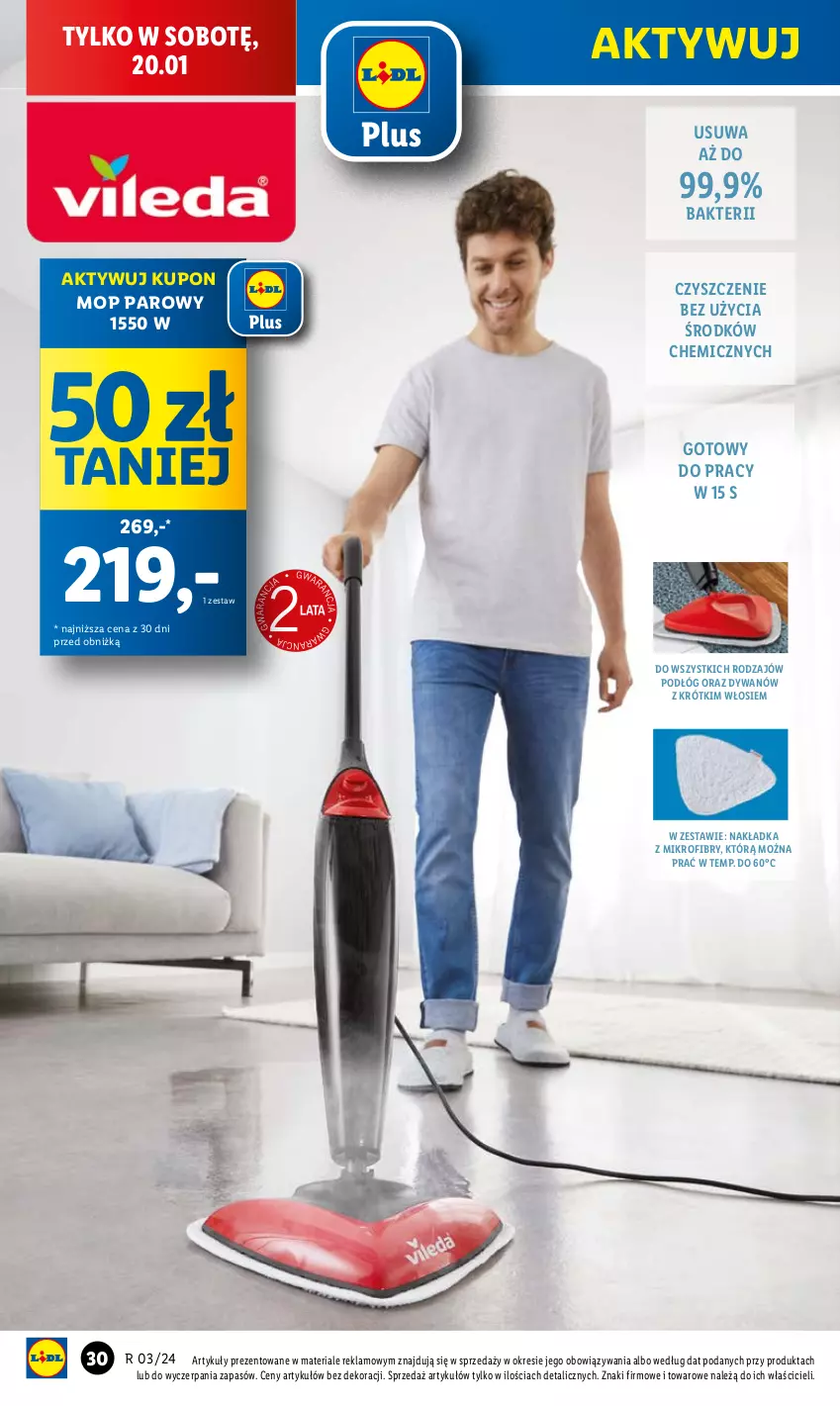 Gazetka promocyjna Lidl - GAZETKA - ważna 15.01 do 20.01.2024 - strona 36 - produkty: Dywan, Mop, Mop parowy