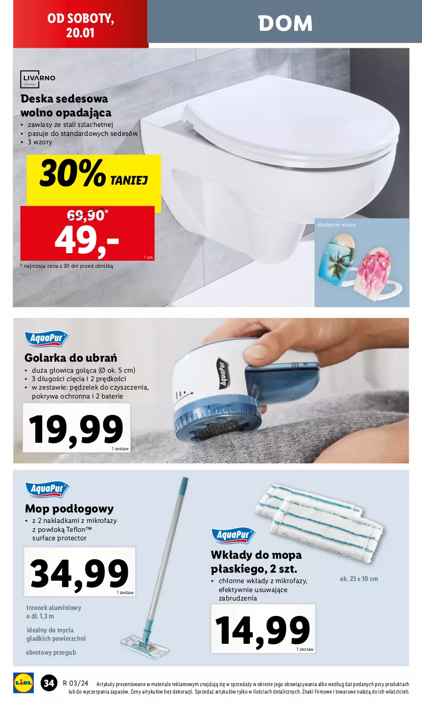 Gazetka promocyjna Lidl - GAZETKA - ważna 15.01 do 20.01.2024 - strona 40 - produkty: Deska sedesowa, Fa, Golarka, Mop, Pokrywa, Reflektor, Surf