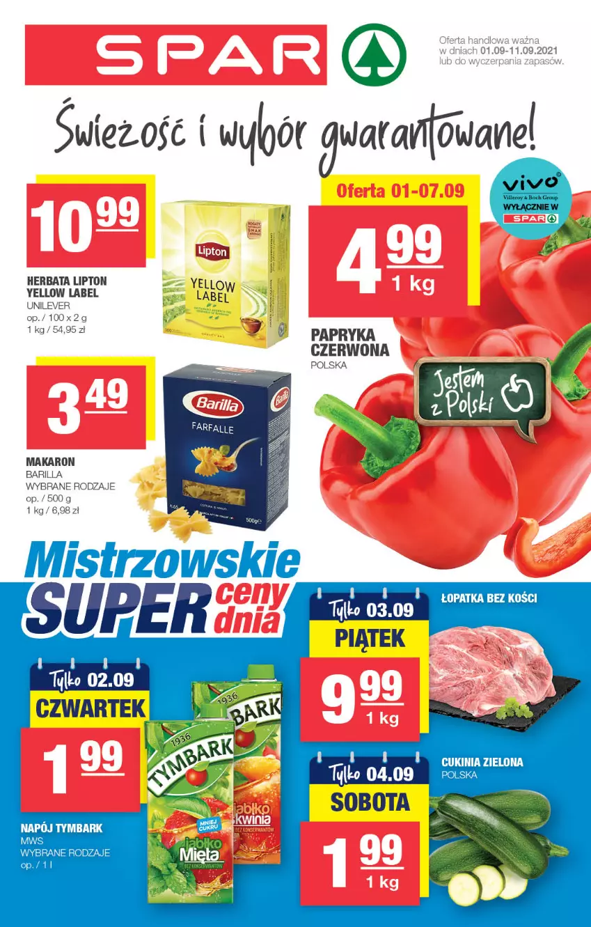 Gazetka promocyjna Spar - Eurospar - ważna 01.09 do 07.09.2021 - strona 1 - produkty: Barilla, Herbata, Lipton, Makaron, Napój, Papryka, Papryka czerwona, Tymbark