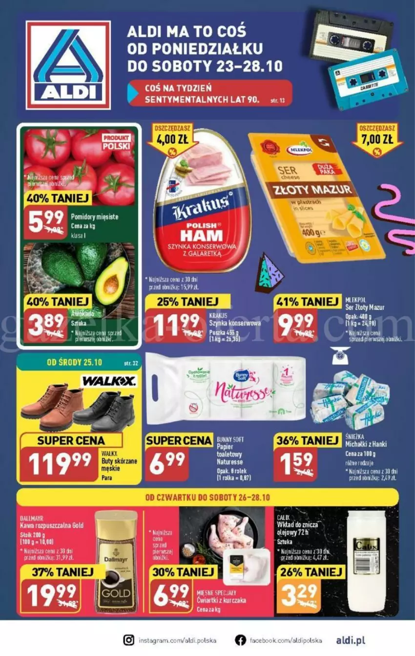 Gazetka promocyjna Aldi - ważna 23.10 do 28.10.2023 - strona 1 - produkty: Fa, Gra, Kawa, Kawa rozpuszczalna, Michałki, Mięsne specjały, Mus, Olej, Pomidory, Znicz