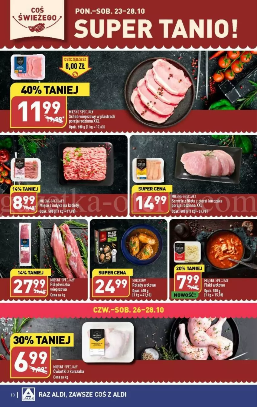 Gazetka promocyjna Aldi - ważna 23.10 do 28.10.2023 - strona 2 - produkty: Kotlet, Kurczak, Mięsne specjały, Por, Schab wieprzowy, Sok, Sokołów