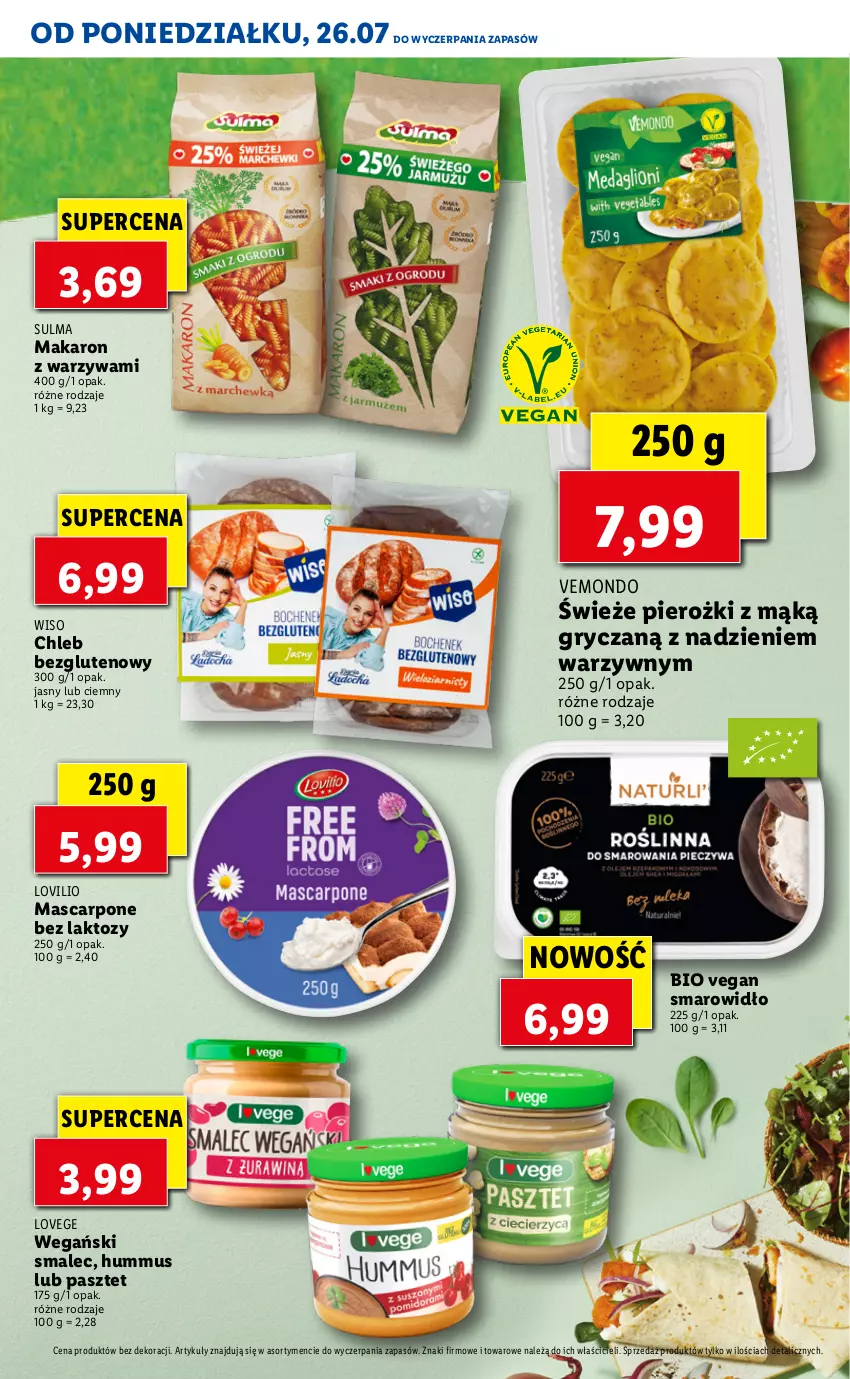 Gazetka promocyjna Lidl - KATALOG VEMONDO - ważna 26.07 do 30.07.2021 - strona 15 - produkty: Chleb, Chleb bezglutenowy, Gry, Hummus, Lovi, Makaron, Mascarpone, Mus, Pasztet, Smalec, Warzywa