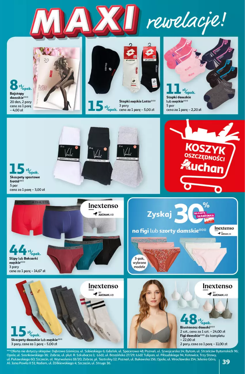 Gazetka promocyjna Auchan - Gazetka MAXI rewelacje! Hipermarket Auchan - ważna 14.09 do 20.09.2023 - strona 39 - produkty: Biustonosz, Bokserki, Karp, Por, Rajstopy, Ser, Slipy, Sport, Top