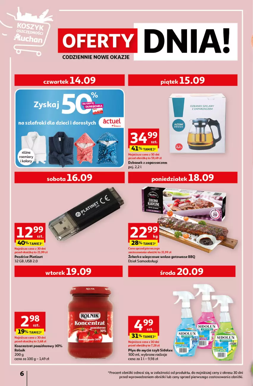 Gazetka promocyjna Auchan - Gazetka MAXI rewelacje! Hipermarket Auchan - ważna 14.09 do 20.09.2023 - strona 6 - produkty: Dzbanek, Koncentrat pomidorowy, Pendrive, PLATINET, Płyn do mycia, Rolnik, Sidolux, Zaparzacz