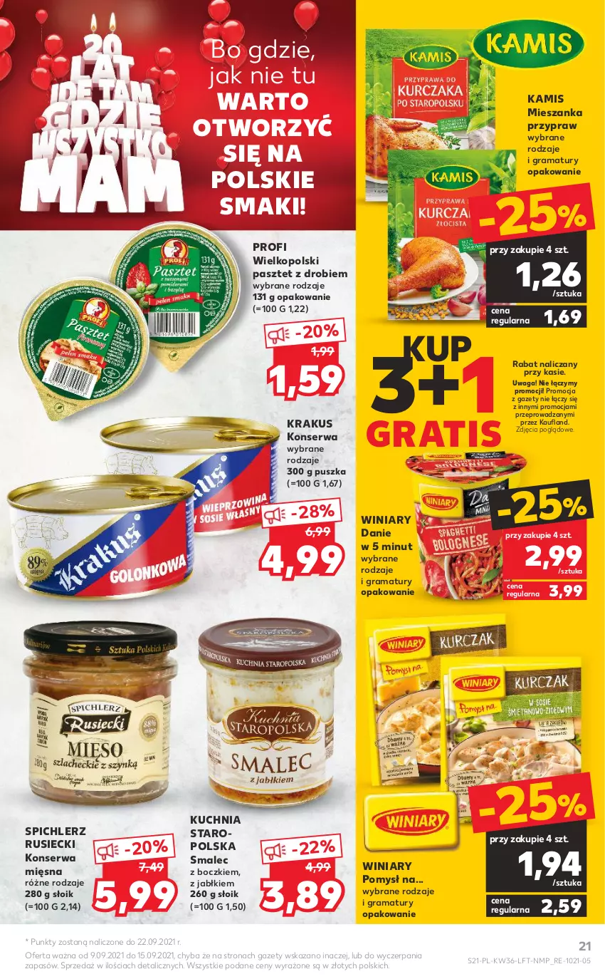 Gazetka promocyjna Kaufland - OFERTA TYGODNIA - ważna 09.09 do 15.09.2021 - strona 21 - produkty: Gra, Kamis, Krakus, Kuchnia, Kuchnia Staropolska, Pasztet, Rama, Ser, Smalec, Spichlerz Rusiecki, Waga, Winiary