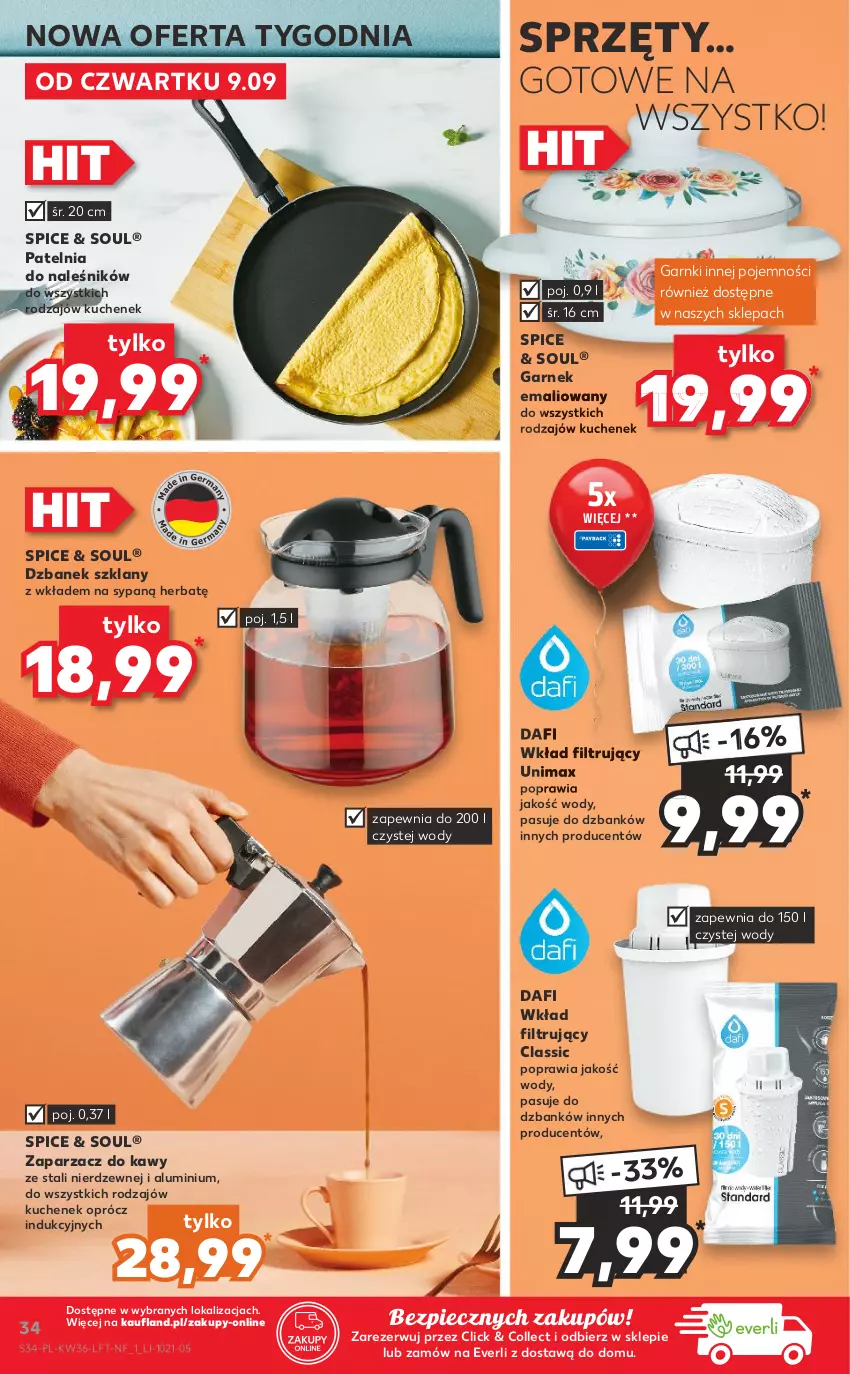 Gazetka promocyjna Kaufland - OFERTA TYGODNIA - ważna 09.09 do 15.09.2021 - strona 34 - produkty: Dzbanek, Garnek, Patelnia, Piec, Wkład filtrujący, Zaparzacz, Zaparzacz do kawy