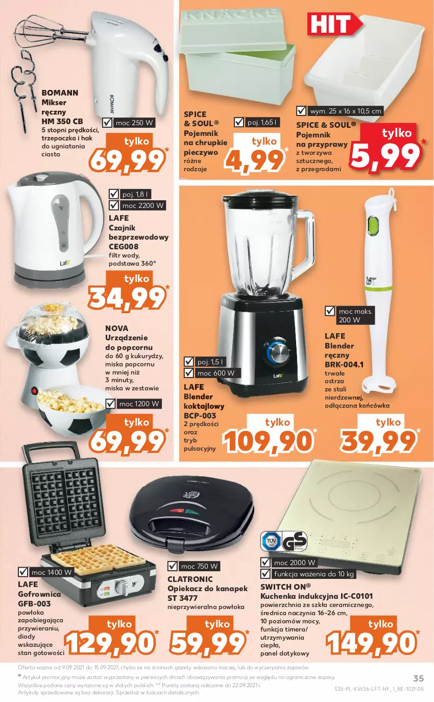 Gazetka promocyjna Kaufland - OFERTA TYGODNIA - ważna 09.09 do 15.09.2021 - strona 35 - produkty: Blender, Blender ręczny, Chrupki, Czajnik, Gofrownica, Gra, Mikser, Mikser ręczny, Miska, Nuty, Opiekacz do kanapek, Piec, Pieczywo, Pojemnik, Pojemnik na przyprawy, Popcorn, Przyprawy, Ser, Top, Trzepaczka