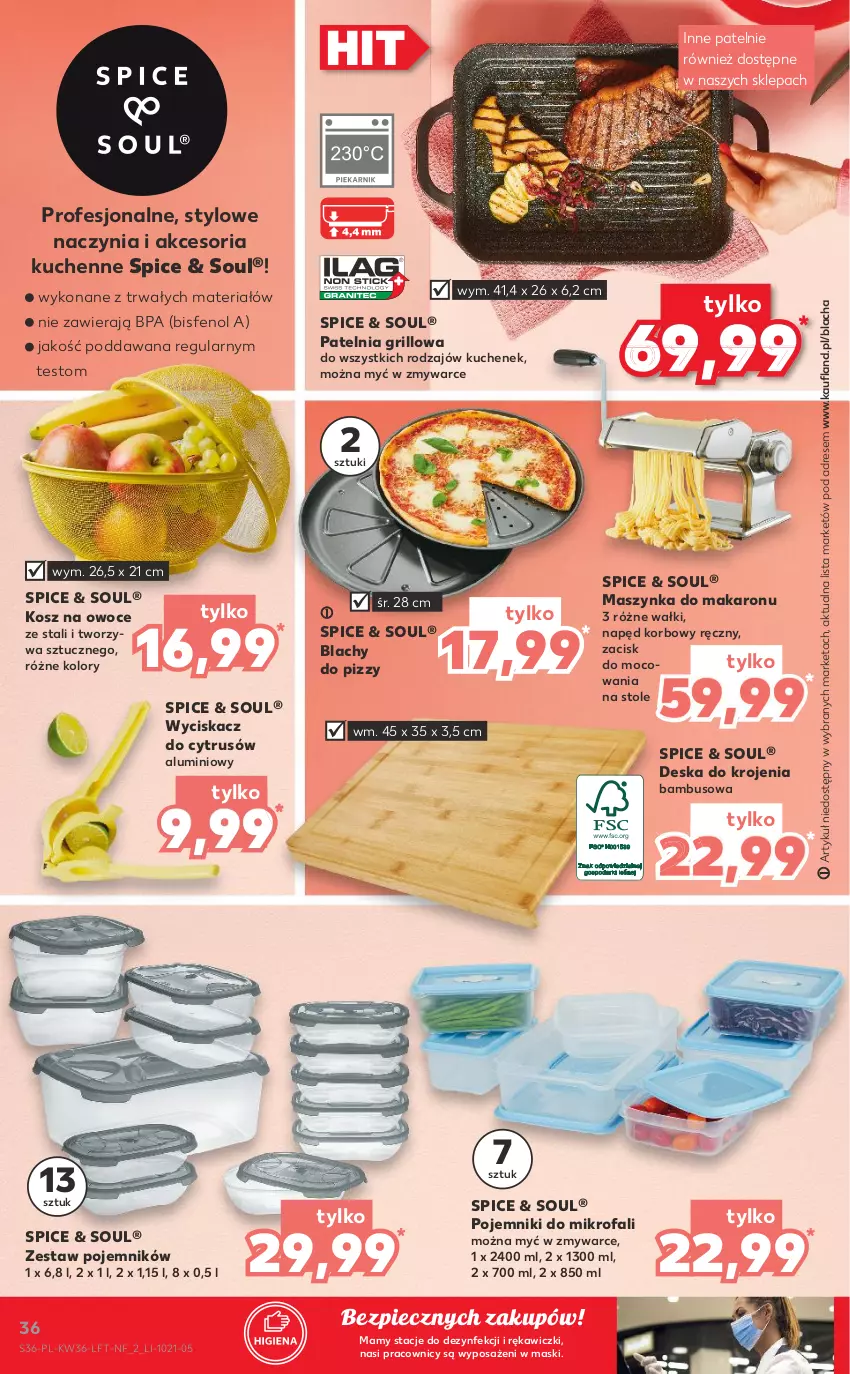 Gazetka promocyjna Kaufland - OFERTA TYGODNIA - ważna 09.09 do 15.09.2021 - strona 36 - produkty: Deska do krojenia, Dres, Fa, Grill, Kosz, Makaron, Maszynka, Owoce, Patelnia, Patelnia grillowa, Piec, Pojemnik, Szynka