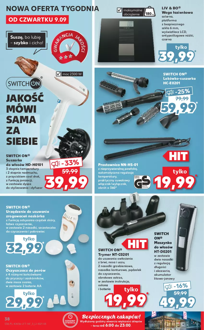 Gazetka promocyjna Kaufland - OFERTA TYGODNIA - ważna 09.09 do 15.09.2021 - strona 38 - produkty: Akumulator, Bateria, Maszynka, Piec, Pokrowiec, Por, Stek, Suszarka, Szczoteczka, Szynka, Tera, Top, Waga, Waga łazienkowa