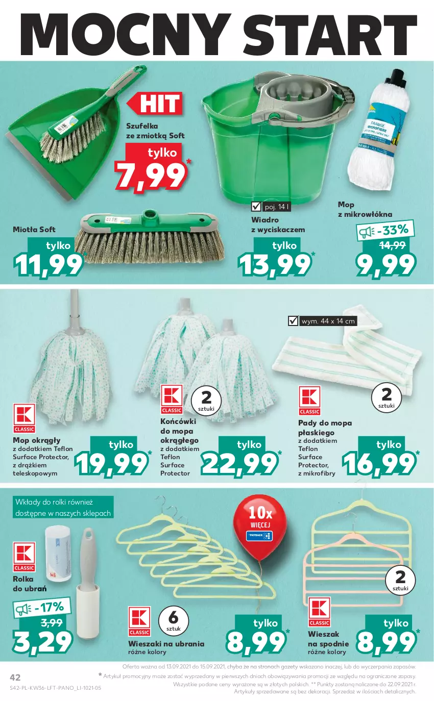 Gazetka promocyjna Kaufland - OFERTA TYGODNIA - ważna 09.09 do 15.09.2021 - strona 42 - produkty: Fa, Gra, Miotła, Mop, Rolki, Spodnie, Surf, Szufelka, Teleskop, Ubrania, Wiadro, Wiadro z wyciskaczem, Wieszak