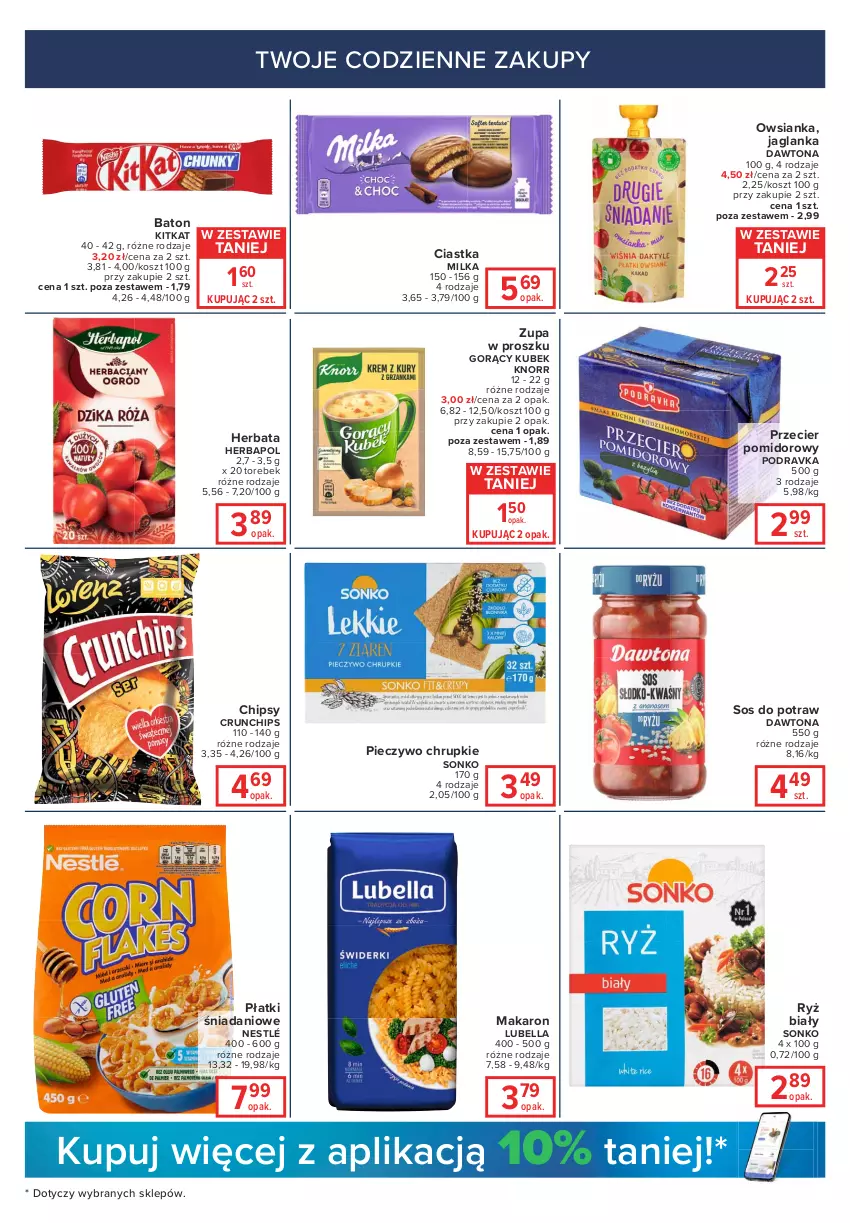 Gazetka promocyjna Carrefour - Gazetka Express - ważna 25.01 do 31.01.2022 - strona 3 - produkty: Baton, Bell, Bella, Chipsy, Chrupki, Ciastka, Crunchips, Danio, Dawtona, Herbapol, Herbata, Jaglanka, Knorr, Kosz, Kubek, Lubella, Makaron, Milka, Nestlé, Owsianka, Piec, Pieczywo, Pieczywo chrupkie, Podravka, Ryż, Ryż biały, Sonko, Sos, Zupa