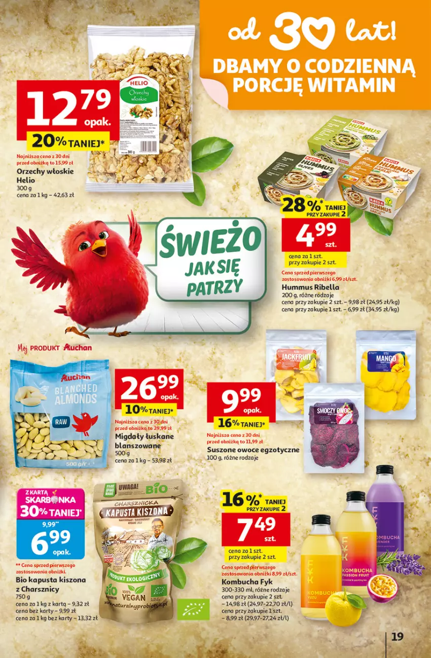 Gazetka promocyjna Auchan - Gazetka 30 Lat Hipermarket Auchan - ważna 05.03 do 11.03.2026 - strona 19 - produkty: Bell, Bella, Helio, Hummus, Migdały, Migdały łuskane, Mus, Owoce