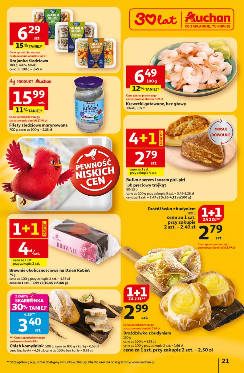 Gazetka promocyjna Auchan - Gazetka 30 Lat Hipermarket Auchan - ważna 05.03 do 11.03.2026 - strona 21 - produkty: Brownie, Bułka, Chleb, Gra, Krajanka śledziowa, Krewetki, Ser, Sos