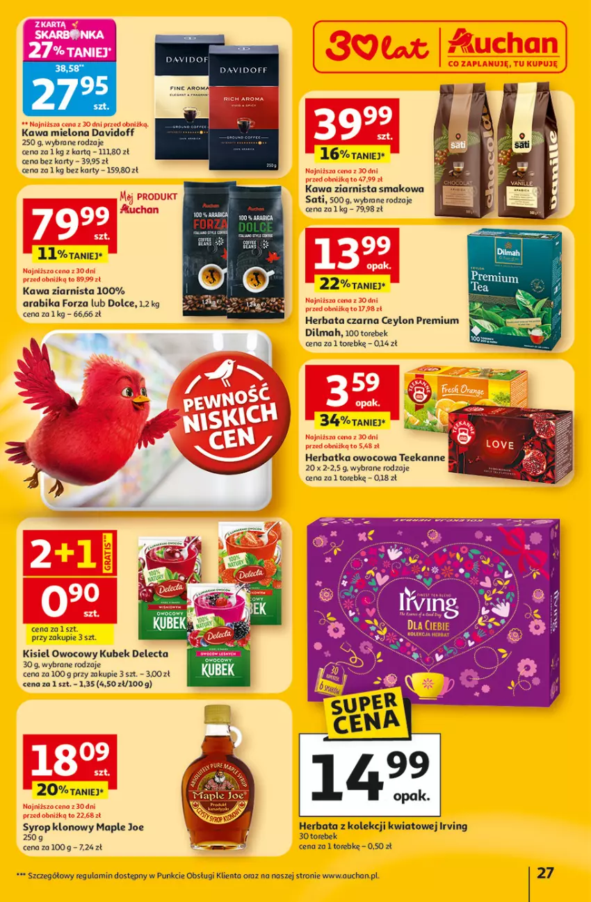Gazetka promocyjna Auchan - Gazetka 30 Lat Hipermarket Auchan - ważna 05.03 do 11.03.2026 - strona 27 - produkty: Davidoff, Delecta, Dilmah, Herbata, Herbata czarna, Irving, Kawa, Kawa mielona, Kawa ziarnista, Kisiel, Kubek, Sati, Syrop