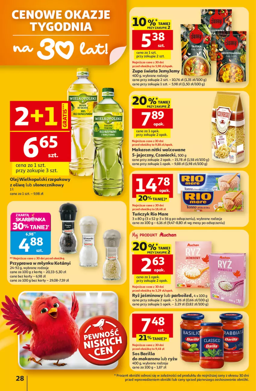 Gazetka promocyjna Auchan - Gazetka 30 Lat Hipermarket Auchan - ważna 05.03 do 11.03.2026 - strona 28 - produkty: Barilla, Makaron, Olej, Rio Mare, Ryż, Sos, Tuńczyk, Zupa