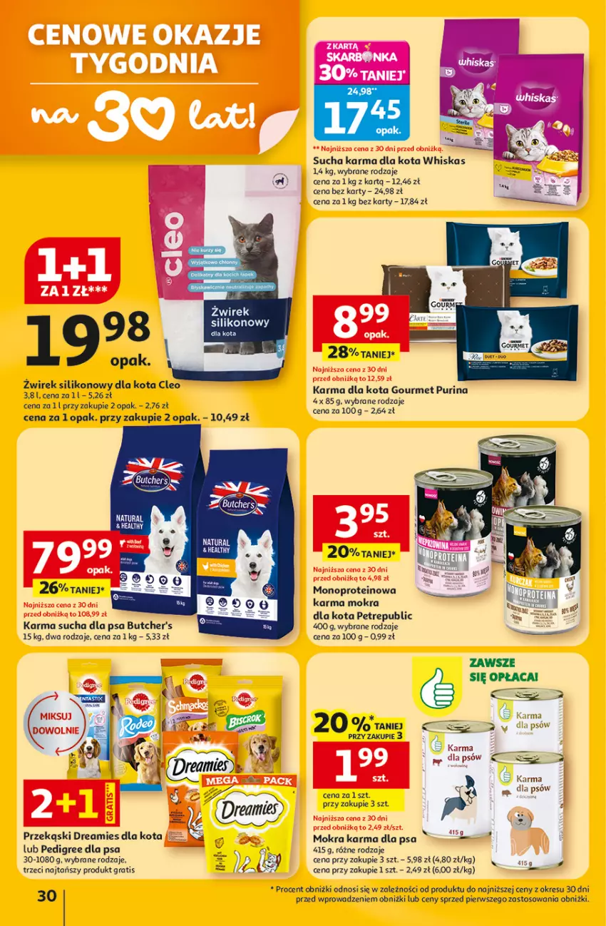 Gazetka promocyjna Auchan - Gazetka 30 Lat Hipermarket Auchan - ważna 05.03 do 11.03.2026 - strona 30 - produkty: Butcher's, Gra, Mokra karma, Pedigree, Pur, Purina, Sucha karma, Whiskas