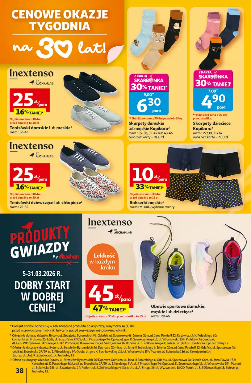 Gazetka promocyjna Auchan - Gazetka 30 Lat Hipermarket Auchan - ważna 05.03 do 11.03.2026 - strona 38 - produkty: Acer, Bokserki, Cars, Dzieci, Karp, Obuwie, Por, Ser, Sos, Sport, Tenisówki