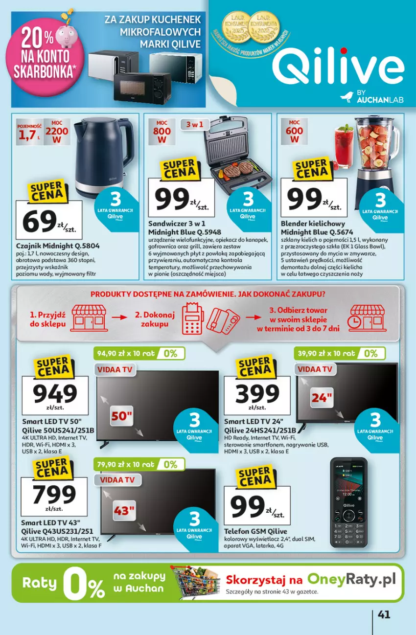 Gazetka promocyjna Auchan - Gazetka 30 Lat Hipermarket Auchan - ważna 05.03 do 11.03.2026 - strona 41 - produkty: Blender, Czajnik, Gofrownica, Grill, Gry, HD ready, Latarka, LED TV, Noż, Opiekacz do kanapek, Smartfon, Tarka, Telefon, Top, Urządzenie wielofunkcyjne