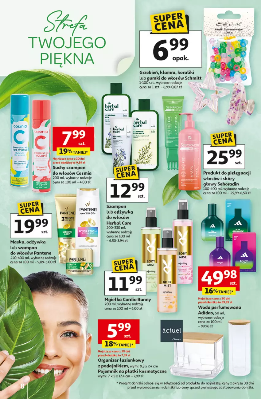 Gazetka promocyjna Auchan - Gazetka 30 Lat Hipermarket Auchan - ważna 05.03 do 11.03.2026 - strona 8 - produkty: Adidas, Maska, Odżywka, Organizer, Pantene, Perfum, Płatki kosmetyczne, Pojemnik, Seboradin, Suchy szampon, Szampon, Woda, Woda perfumowana